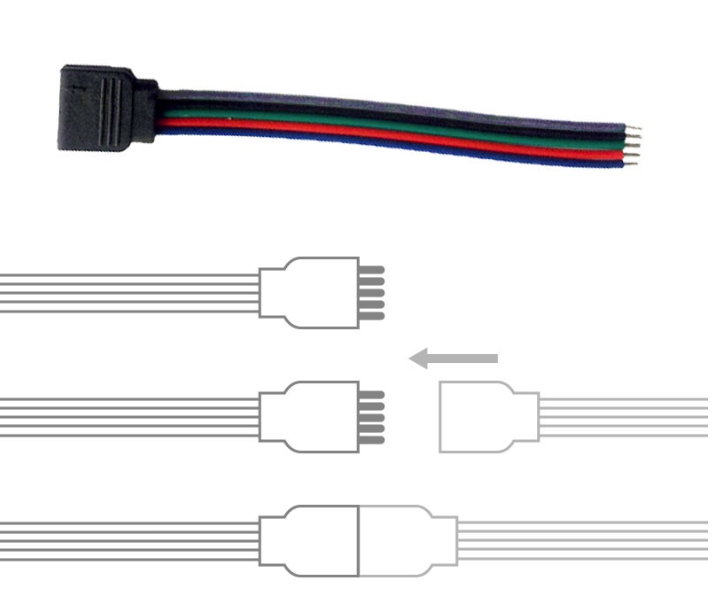 Bande LED RGB 4 Broches Femelle 1/4 Splitter Cable Connecteur Fil Blanc 