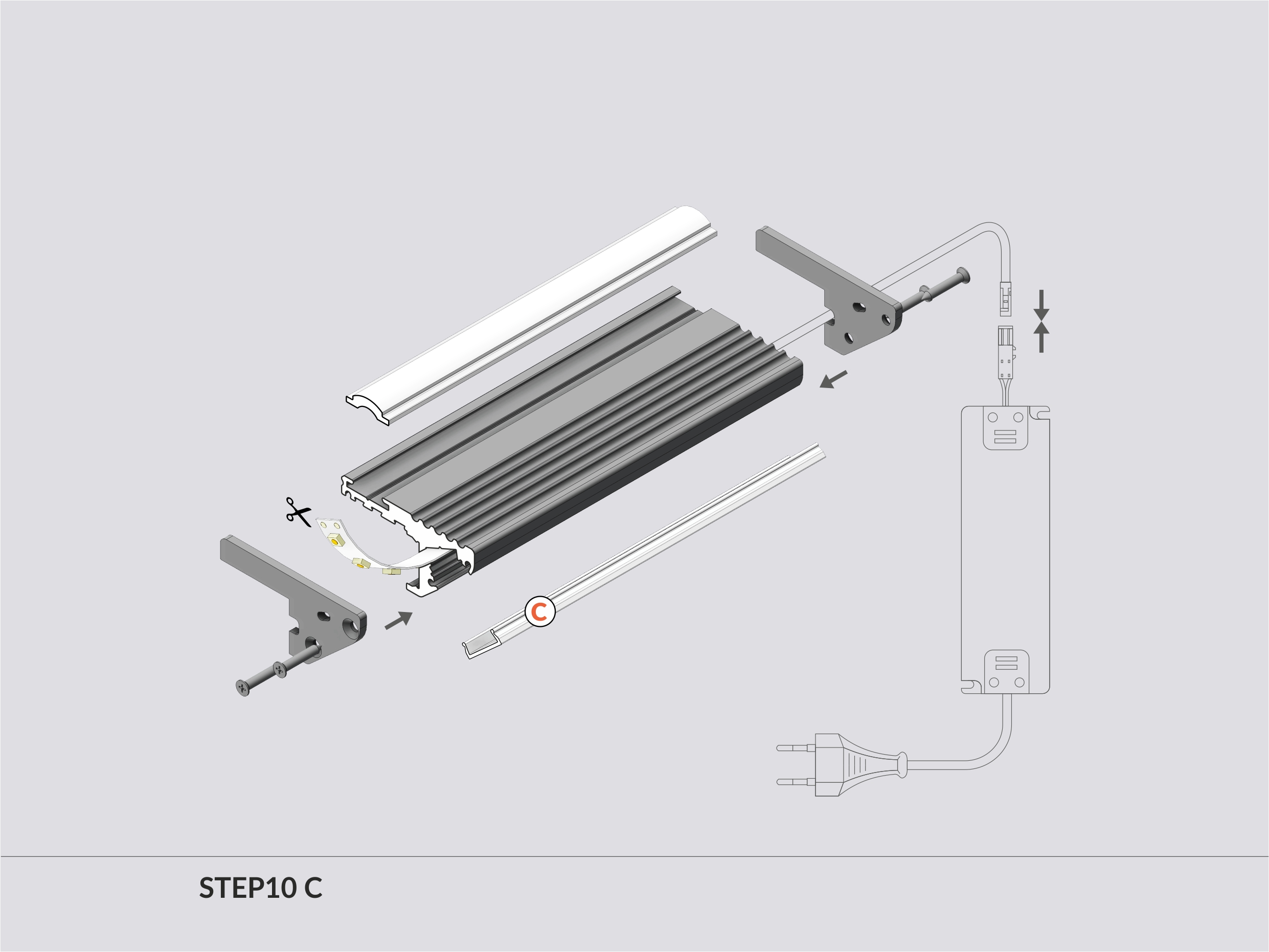 Profilé aluminium LED STEP10 1.5m anodisé agrenté - Duraled